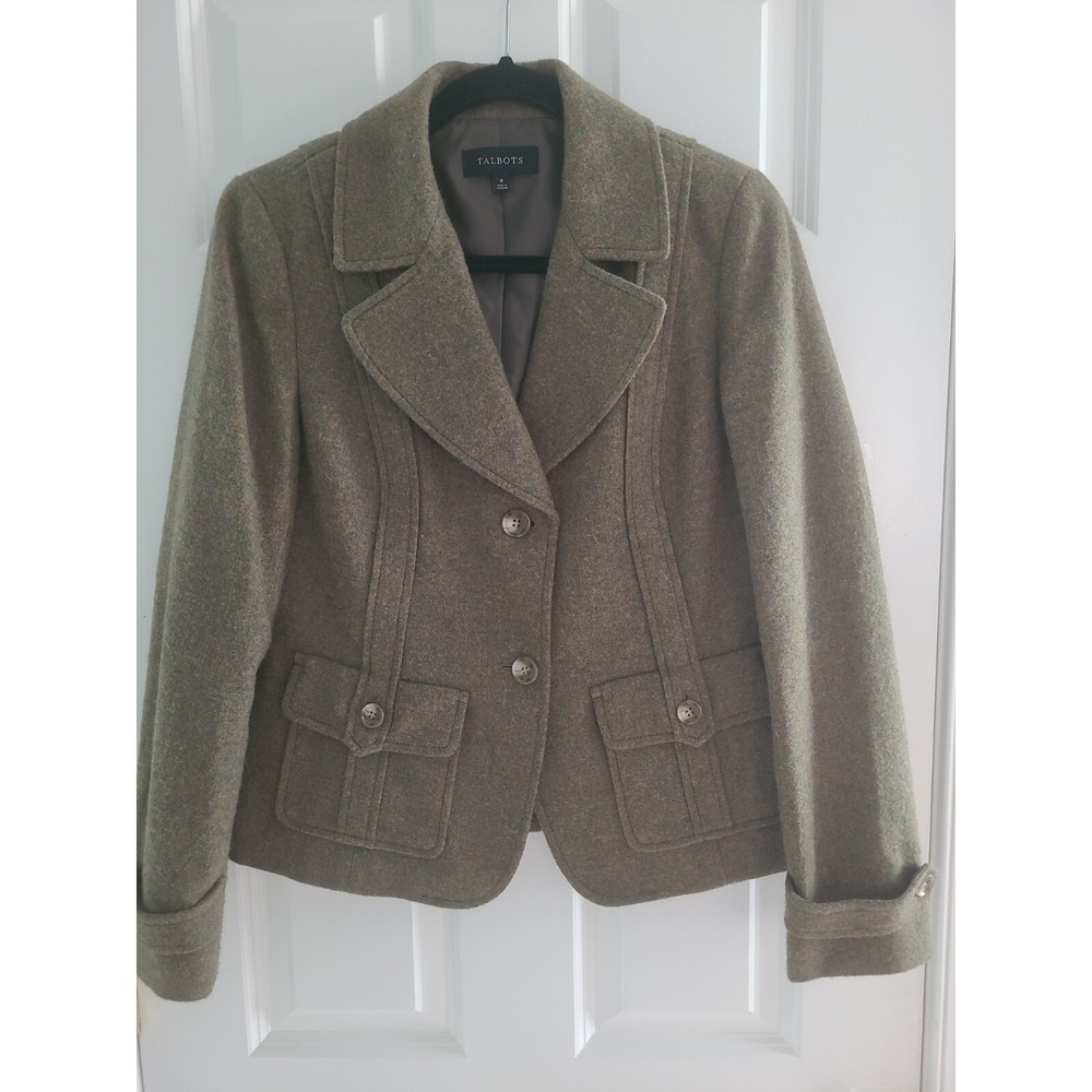 Talbots Green Blazer Jacket Green Wool Felt Button Long Sleeve Career Casual Sz8